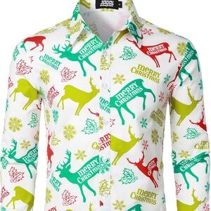 Boys Christmas Reindeer Print Shirt - White, Red, Green